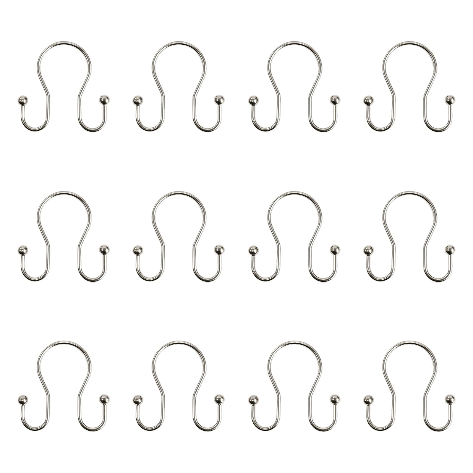 Zeiwohndc Of 12 Sturdy Iron Double Hook Hangers Iron Texture Suitable for Bathroom Curtain and Home Organization Double Hook