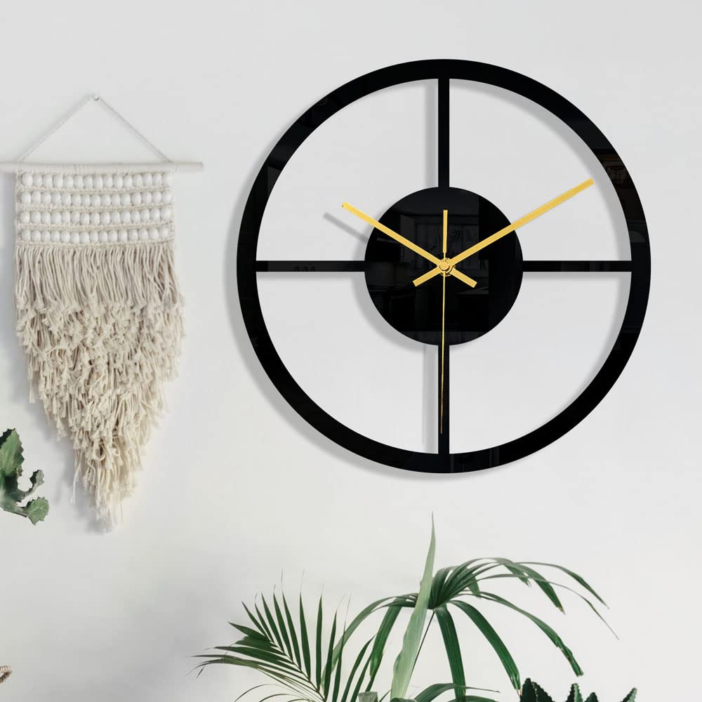 Zwarte wandklok met Romeinse cijfers, acryl, rond, geruisloos, industrieel, vintage, digitale wandklok, geschikt voor woonkamer, slaapkamer, werkkamer, kantoor, haldecoratie