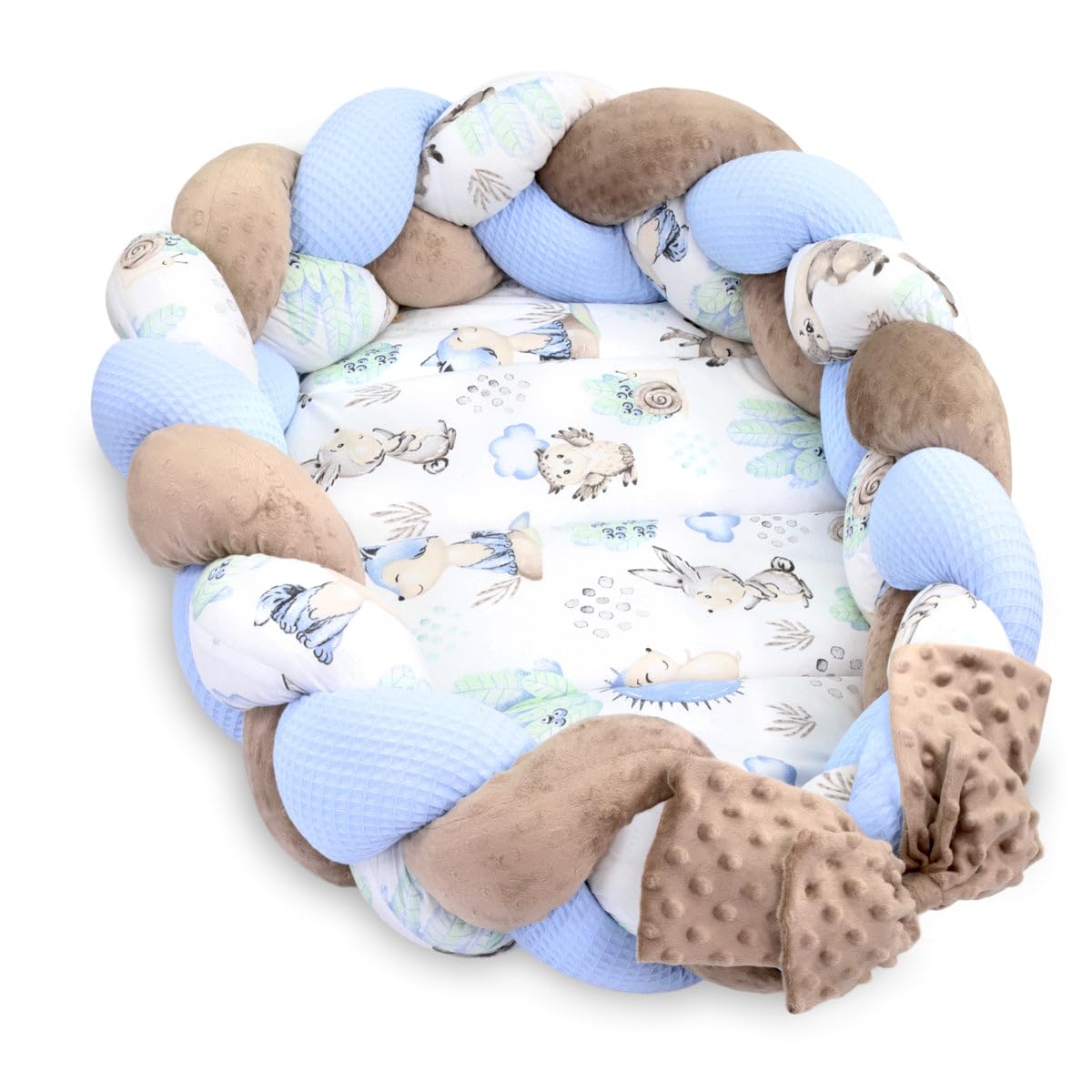 Totsy Baby Nido neonato Babynest – Minky nido di coccole con cuscino a treccia pieghevole set letto bambino nido a due lati 75X45 cm Riccio (Totsy Baby)