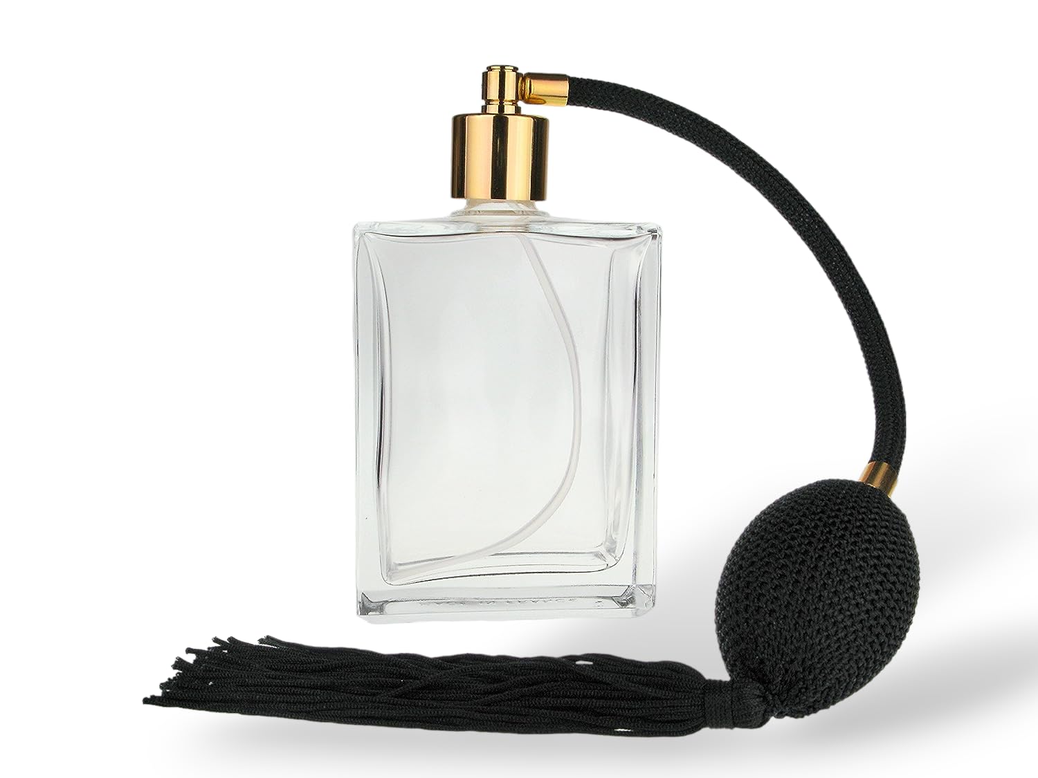 The Essential Atomizer Co. Retrospect Heavy Cut 100ml Refillable Perfume Bottle with Black Tassel Pump Spray Atomizer & Gift Box