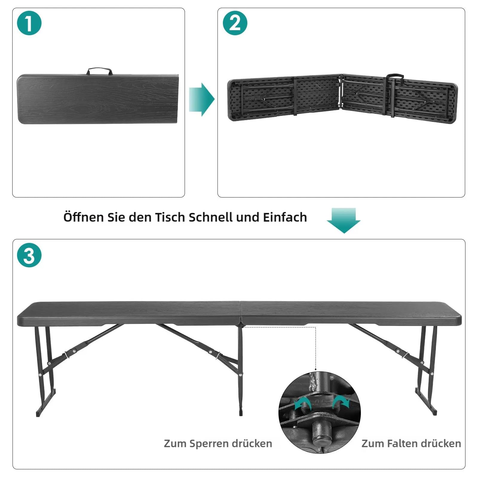 Clevich Lot de 2 bancs de Jardin Pliables 180 cm avec poignée de Transport - en Plastique Haute densité et Structure en Acier - Aspect Bois - pour Jardin, Balcon