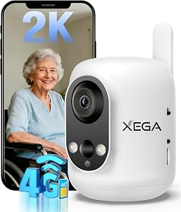 Xega 4G LTE Cellular Security Camera Indoor Wireless, 2K No WiFi Camera | for Baby/Pet/Elderly with Phone App, 355°P/60°T, 6000mAh Battery, PIR Detection, Cloud/TF, Not Waterproof, Built-in SIM Card