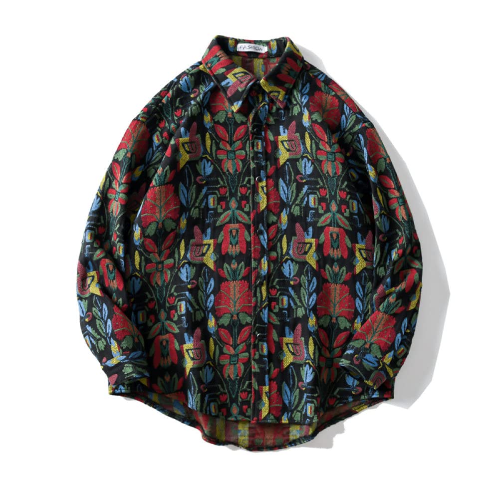 HGJH Herren Hemden,Herren Langarmshirt Fleecejacke Boho Vintage Jacke Ethno Schwarz Thermohemd Futter Holzfällerhemd Bequem Lässiges Arbeitshemd Für Herren Jungen