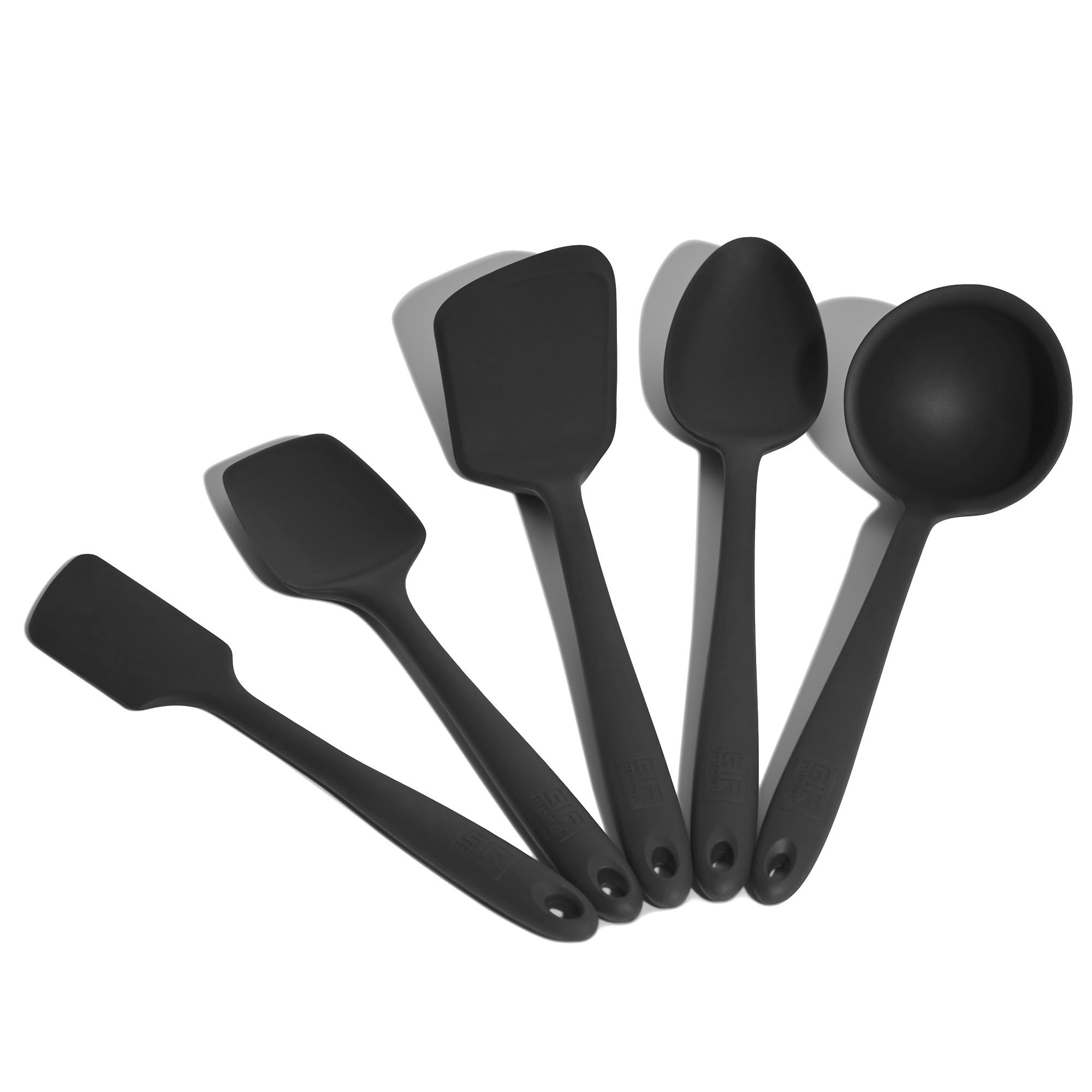 GIR: Get It Right Premium Silicone 5 Piece Utensil Set - Non-Stick Heat Resistant Kitchen Cooking and Serving Utensils - Silicone Spatula, Flip/Turner, and Spoonula - Black (GIRBDLE5UP111BLK)