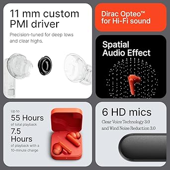 CMF By Nothing Buds 2 48dB Hybrid ANC True Wireless Earbuds, Strong and Comfort Noise Cancelling, Ultra Bass and Dirac Sound, in-Ear Detection, 55H Playtime, 6ENC Mics, Bluetooth 5.4 Dark Grey