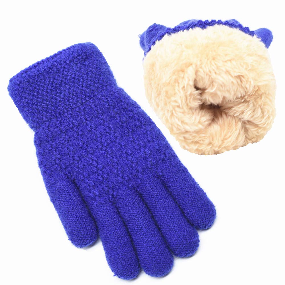 FENELY Winter Gloves for Boys Girls - Kids Warm Knit Thermal Cable Knitted Gloves Wool Fleece Lined Mittens for Cold Weather