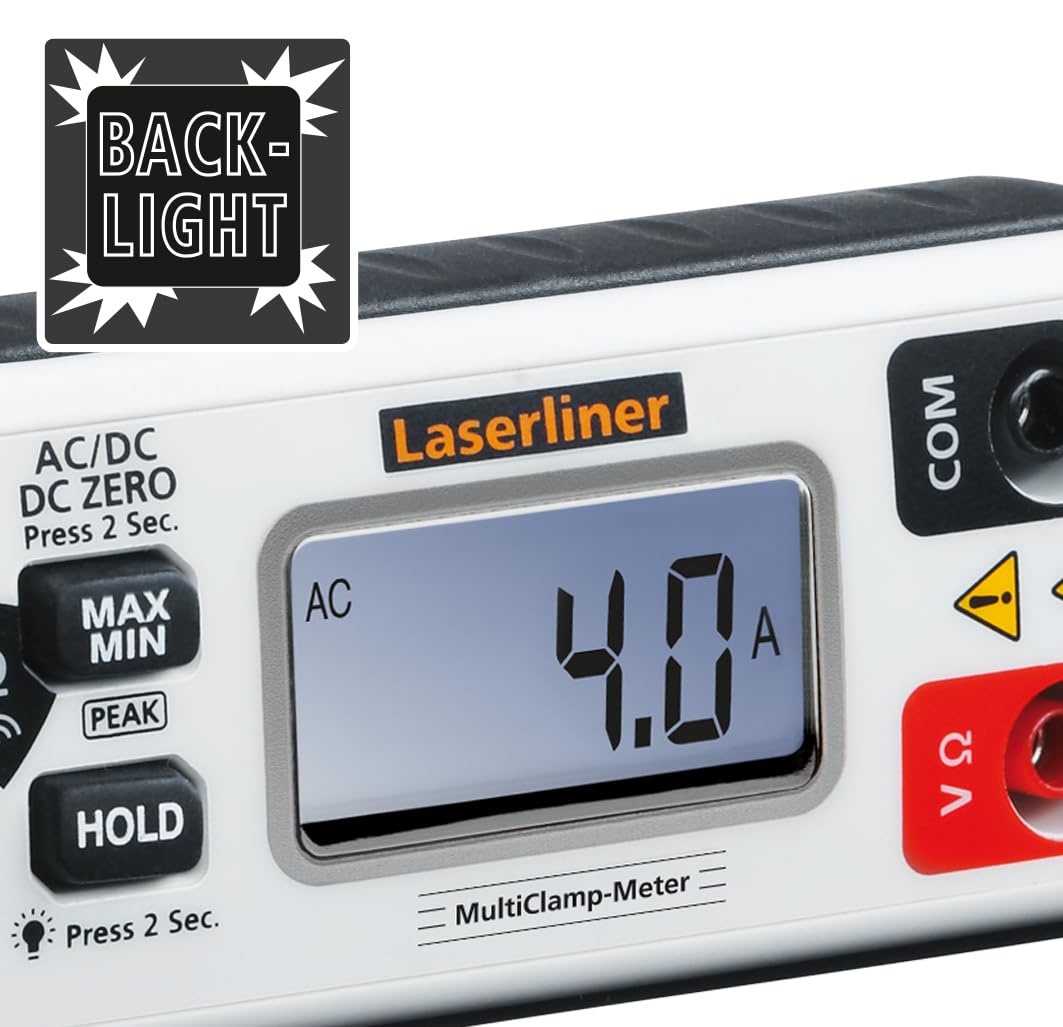 Laserliner Cyfrowy miernik prądu i napięcia, miernik MultiClamp, True RMS do AC/DC z Peak-Hold, bezdotykowym miernikiem napięcia, MIN/MAX