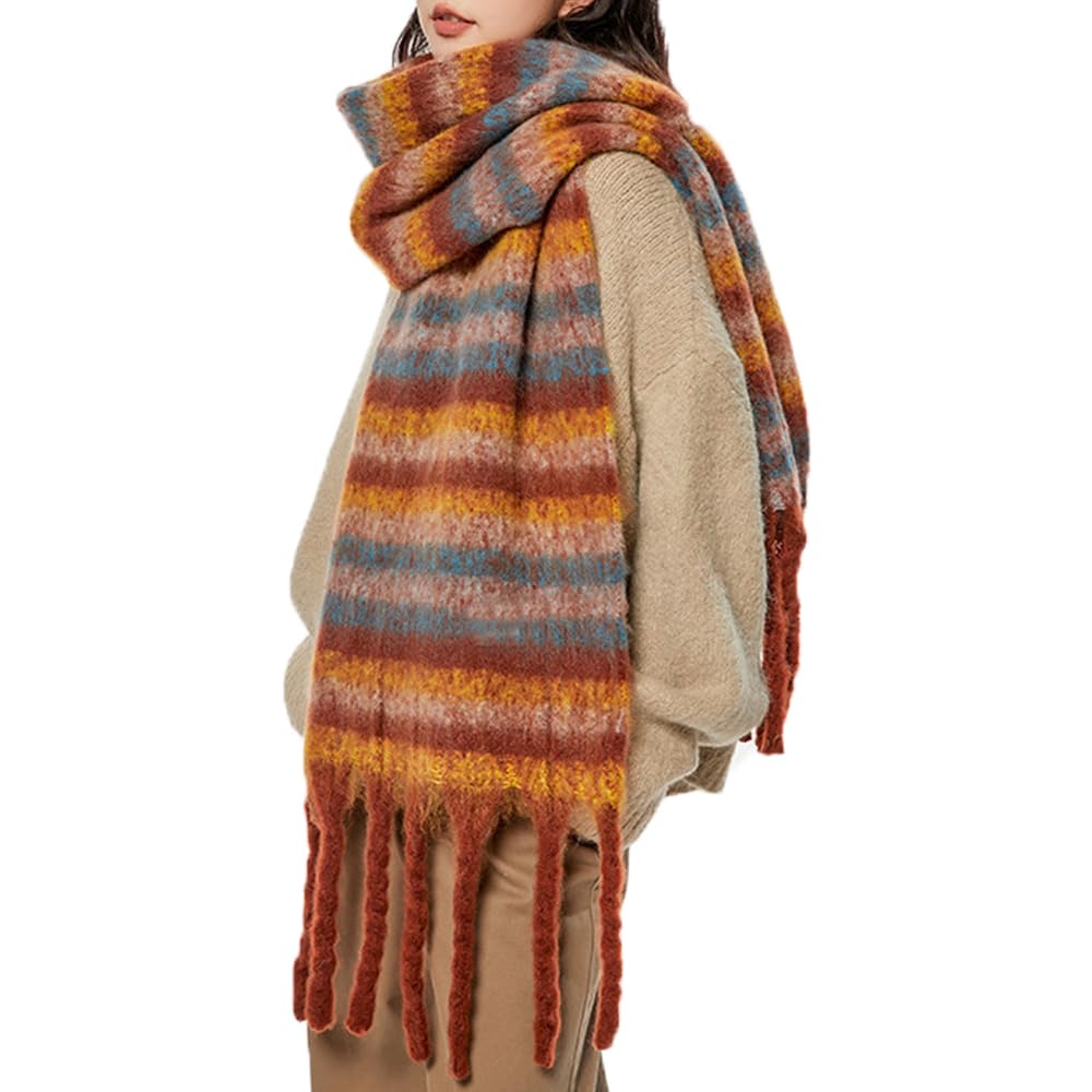 Bslvwg Women's Coffee Winter Tartan Scarf, Warm Blanket Shawl Long Thick Scarves With Tassel Christmas Gifts For (Coffee)