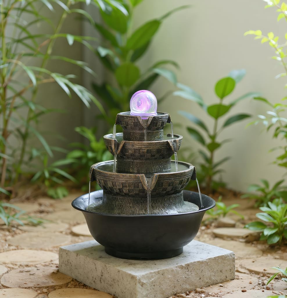 Tabletop Water Fountain, Waterfall Fountain with LED Lights Suitable for Office and House Decor House, Warming Gifts New Home(2731)