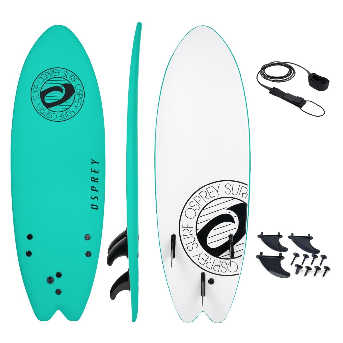 Osprey 5ft 8in Foam Surfboard, Lightweight Soft Top Surfboard for Beginners & Intermediate Riders, Includes Leash & Traction Pad