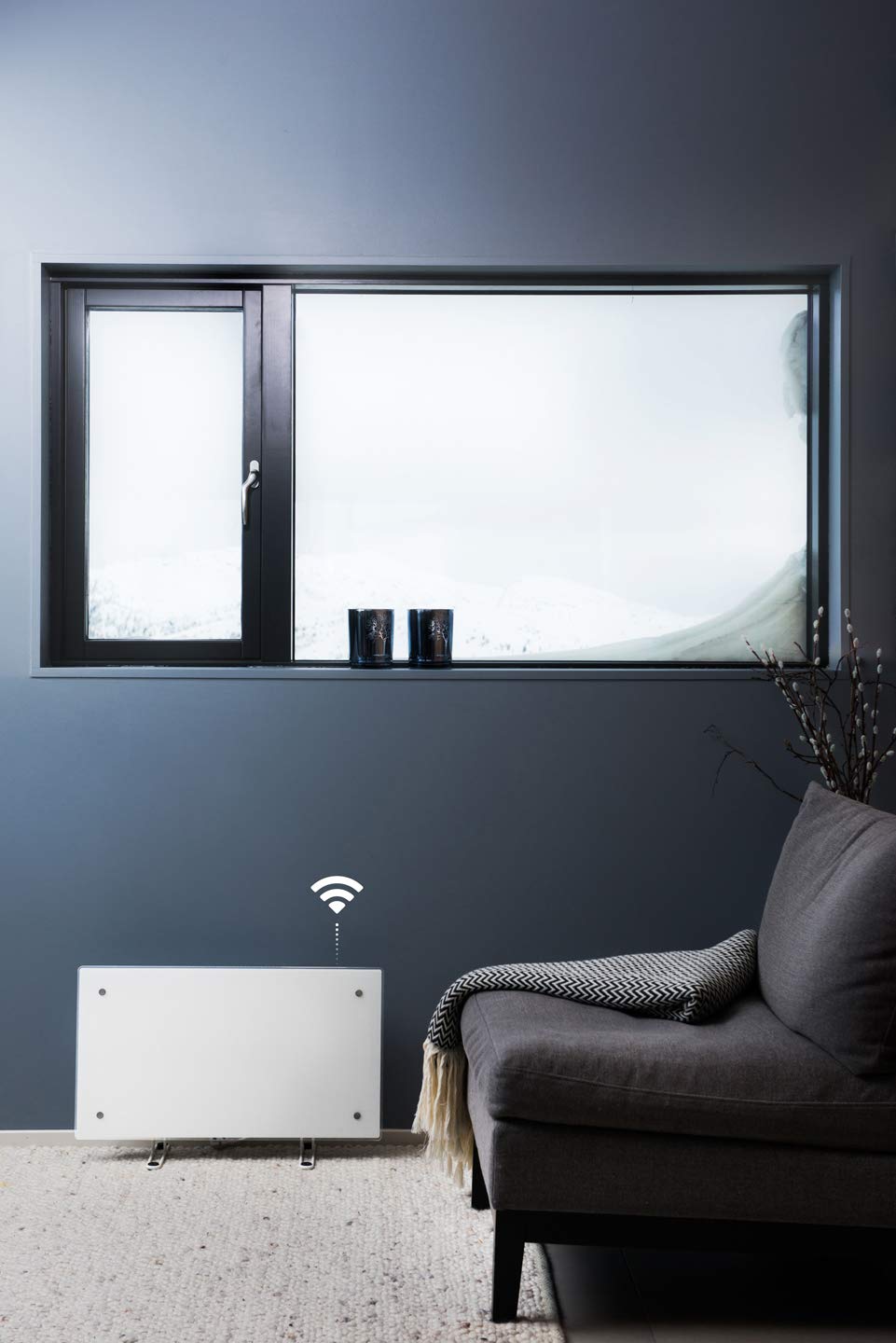 Adax CLea H - Convector inteligente de pared con WiFi, control de smartphone, bajo consumo, resistente a salpicaduras, 800 W, altura 340 mm, color blanco KWT, protección contra heladas