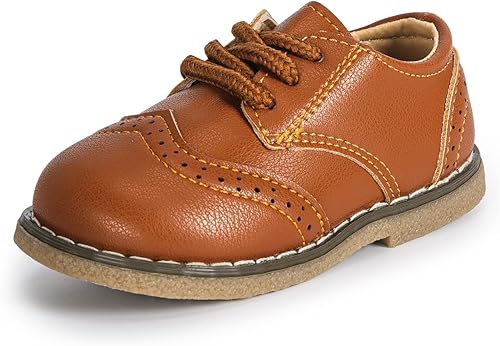 Casazoe Zapatos Oxford de piel sintética para niños y niñas, zapatos de vestir de boda para niños pequeños, con cordones y suela de textura