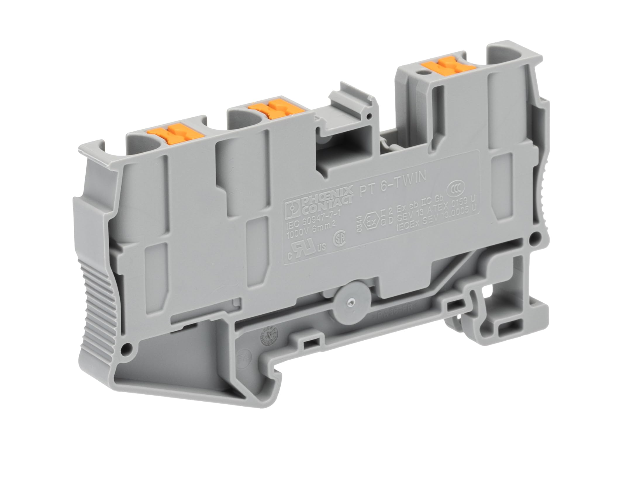 Phoenix Contact PT 6 Anschlussklemmenblock für Durchkontaktierung 1 Grau, 10mm², 1kV Einsteck-Anschluss IECEx/ATEX, Packung a 50 Stück