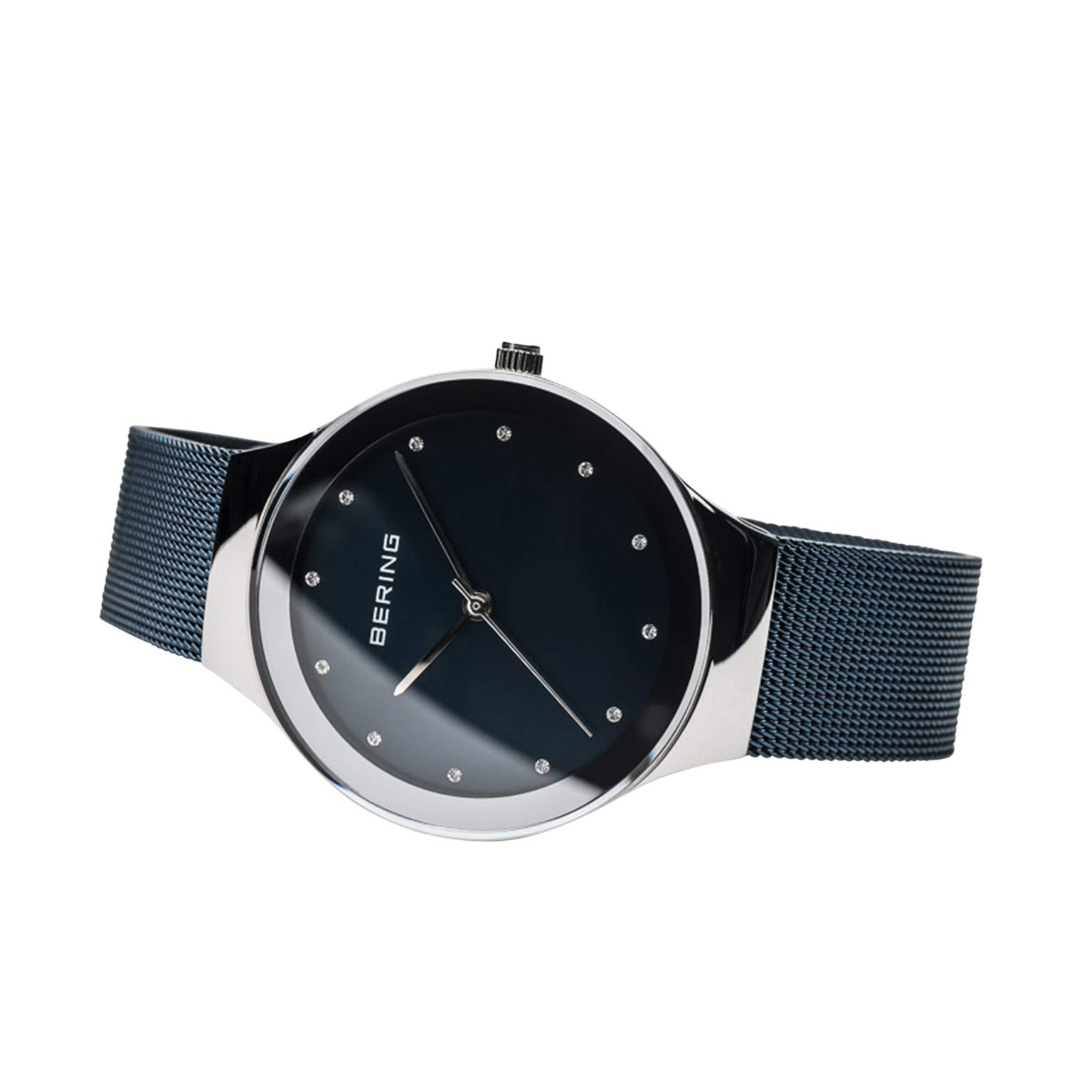 Bering Damen Quarz Uhr | Armbanduhr 34 mm Edelstahlgehäuse und Zifferblatt | Milanaisearmband | Saphierglas | 3 ATM | 12934