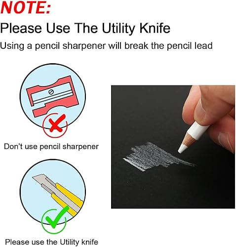 Miniatura 6 de Brusarth - Juego de lápices profesionales de carbón blanco, 3 piezas de lápices blancos para dibujar, bocetar, sombrear, mezclar, lápices de tiza