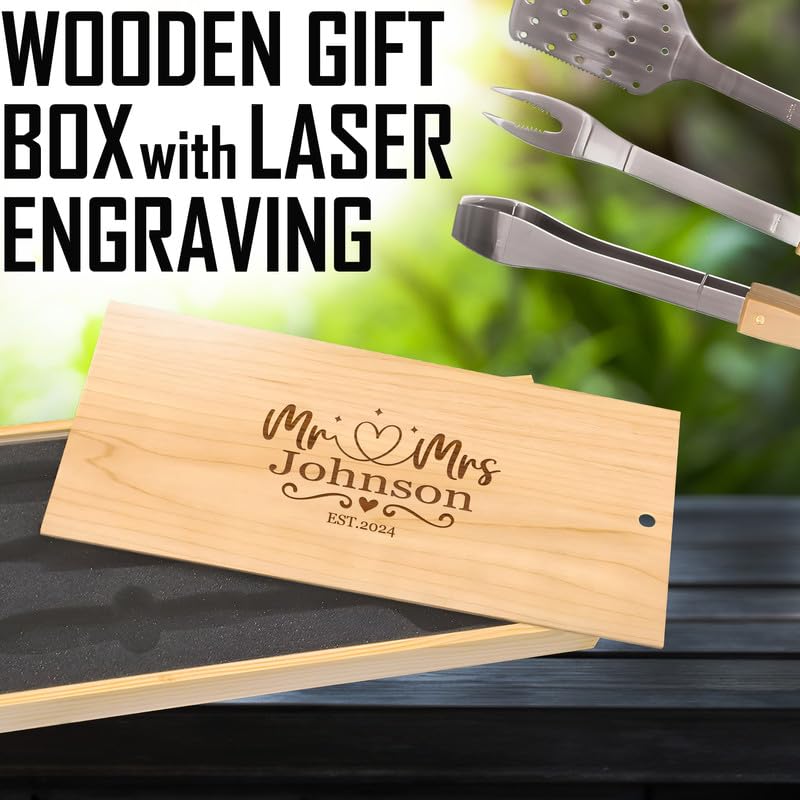 Set de parrilla con grabado personalizado en caja de madera miniatura 4