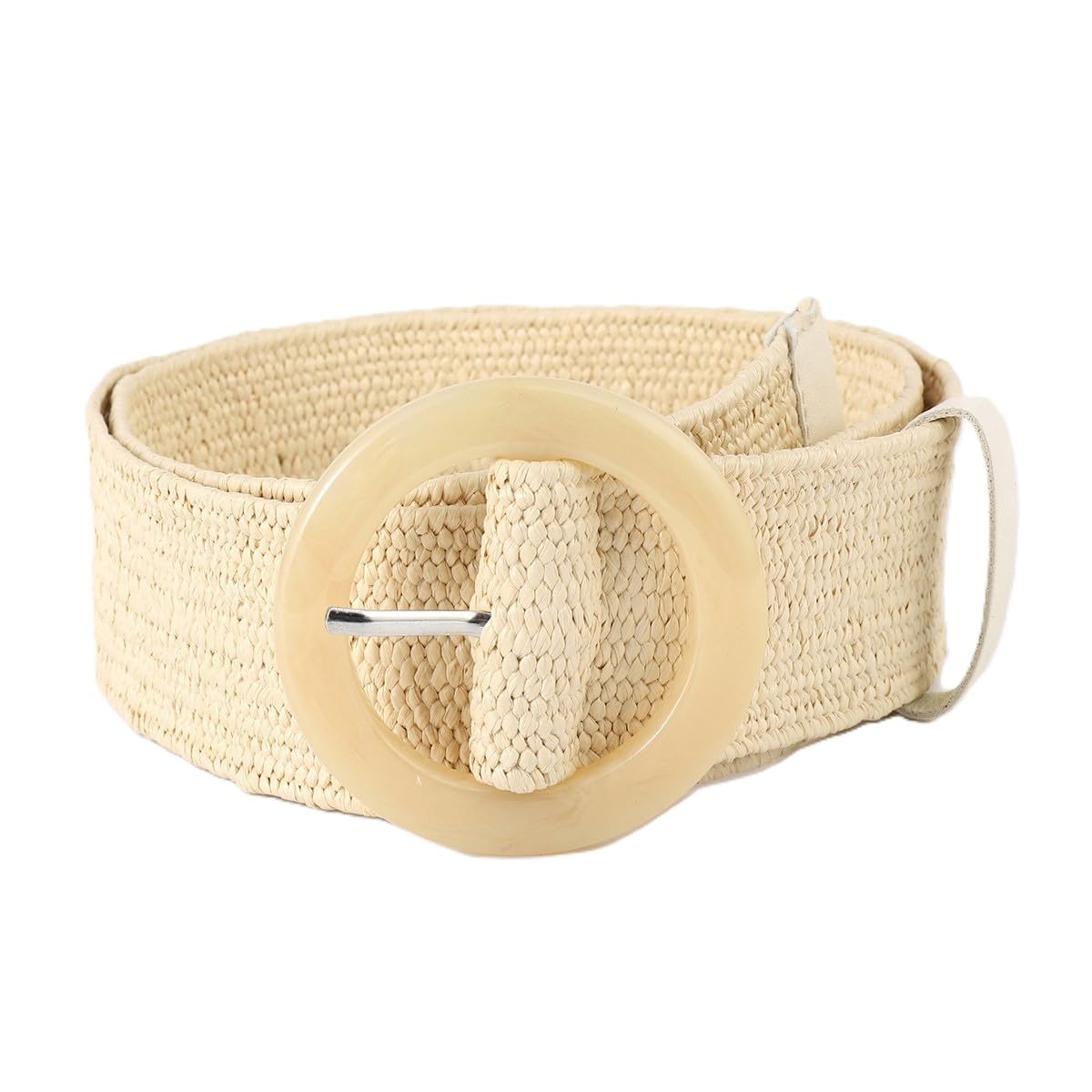 Agutalithic Women's White Straw Braided Causal And Dress Belt 5Cm Wide Soft Woven Rattan Strap Waistband With Fashion Round Buckle(100Cm/39, )