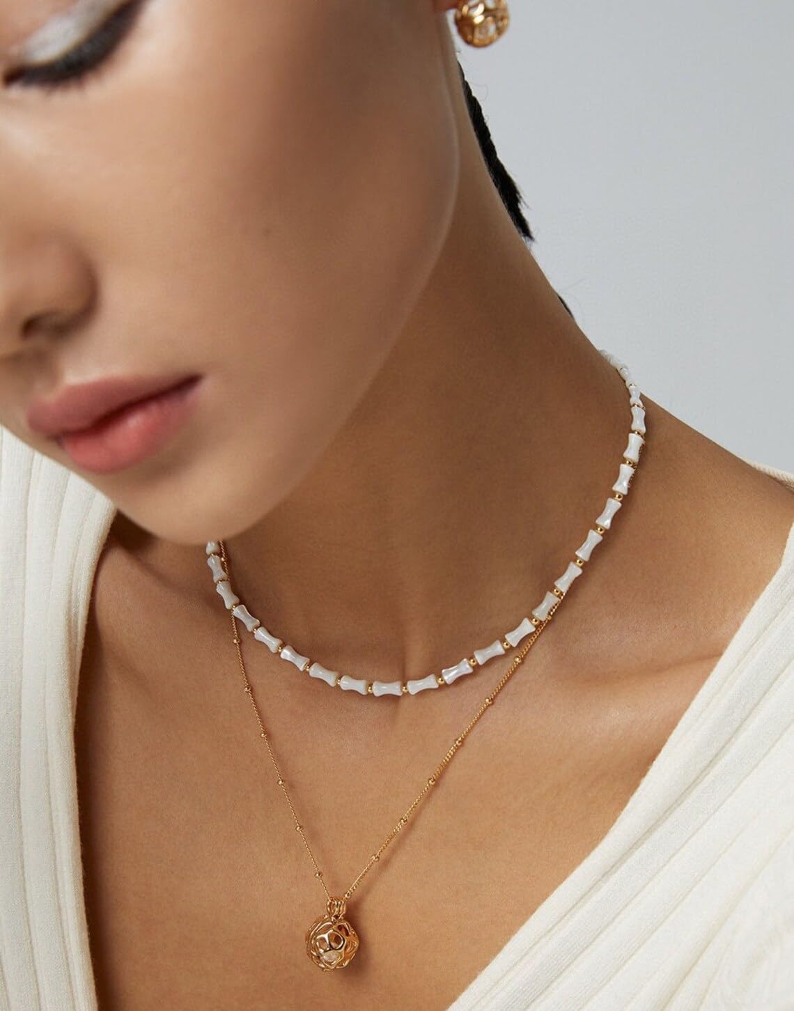 Natural Freshwater Baroque Pearl Necklace 14K Gold Plated Dainty Choker Necklace for Women Girls Snake Chain/Cuban Link/Paperclip/Ball Beaded Chain/Tennis Chain Fashion Jewelry for Gift - Image 3