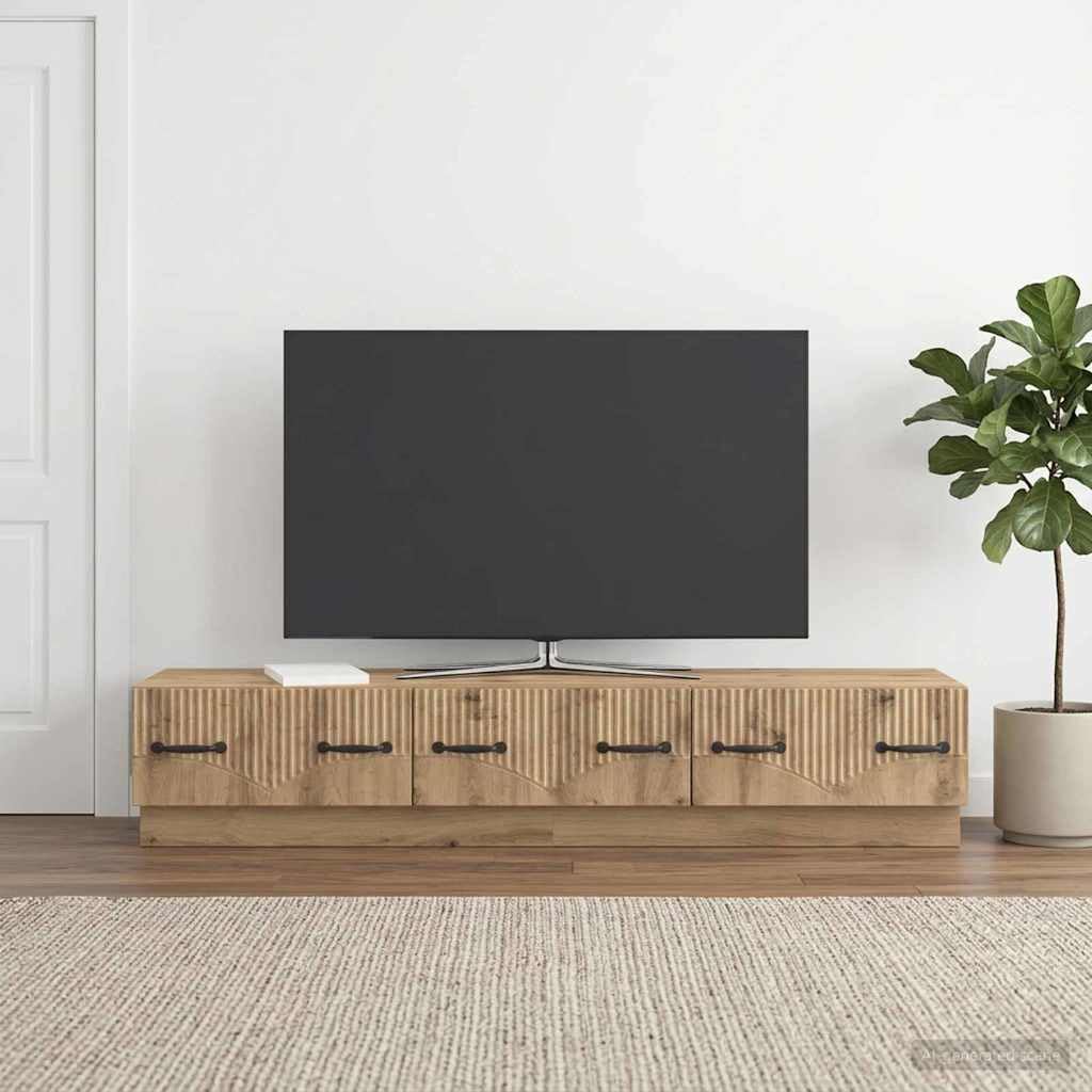 Générique Szafka pod telewizor 147 x 34,5 x 27 cm dąb rzemieślniczy drewno inżynieryjne | Otwarte półki, zintegrowane przejścia kablowe, przechowywanie multimediów, nowoczesny design