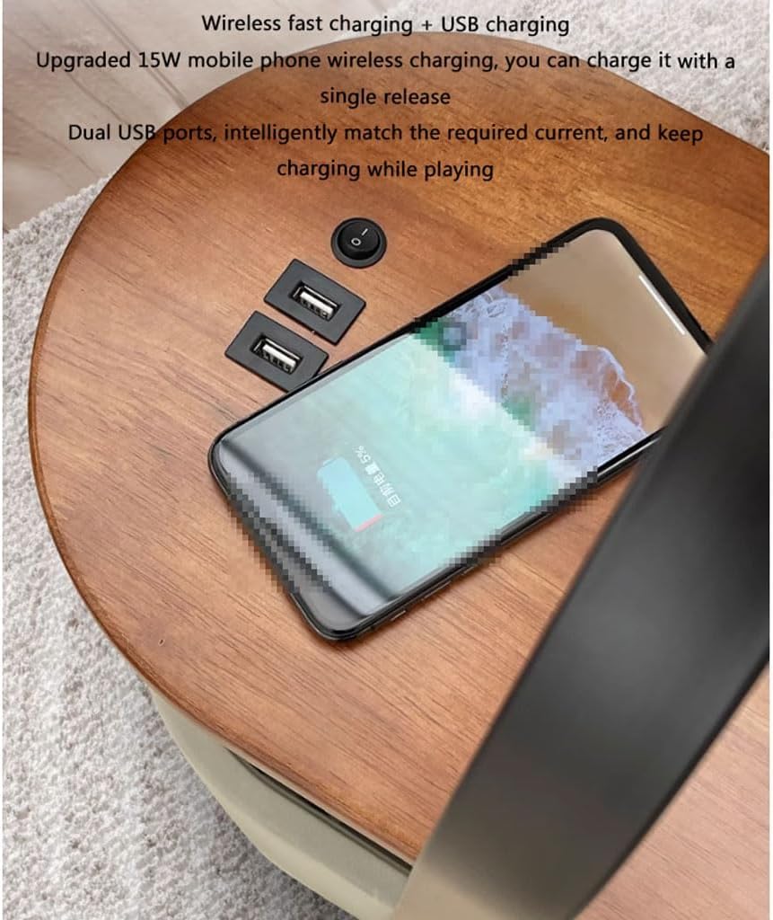 Smart Nightstand Stazione di Ricarica Wireless Tavolino da Comodino a 3 Colori Luci a LED Comodino Porte USB con Comodino remoto