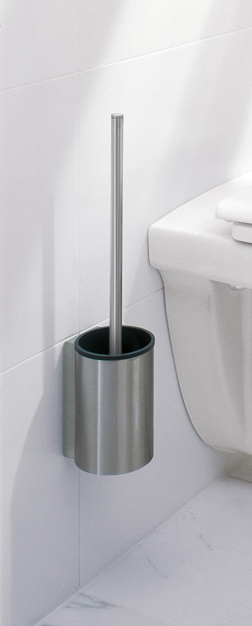 KEUCO Plan WC-Bürstengarnitur mit schwarzem Kunststoff-Einsatz und Toilettenbürste, Edelstahl, Made in Germany, inkl. Schrauben und Dübel, Bürstenhalter mit Klobürste