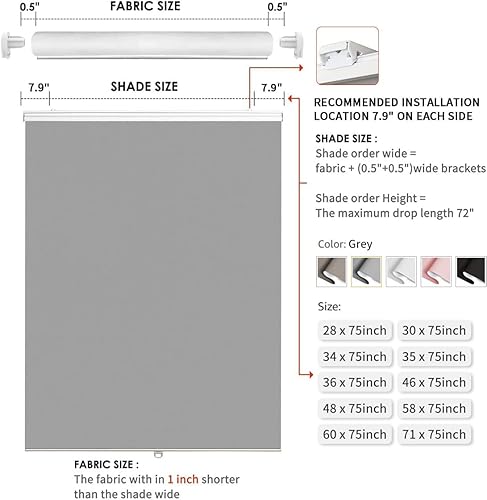 Miniatura 10 de Joydeco Persianas enrollables 100 % opacas para ventanas, sin cordones de 58 pulgadas, protección solar para dormitorio, oficina (negro, 58 x 75