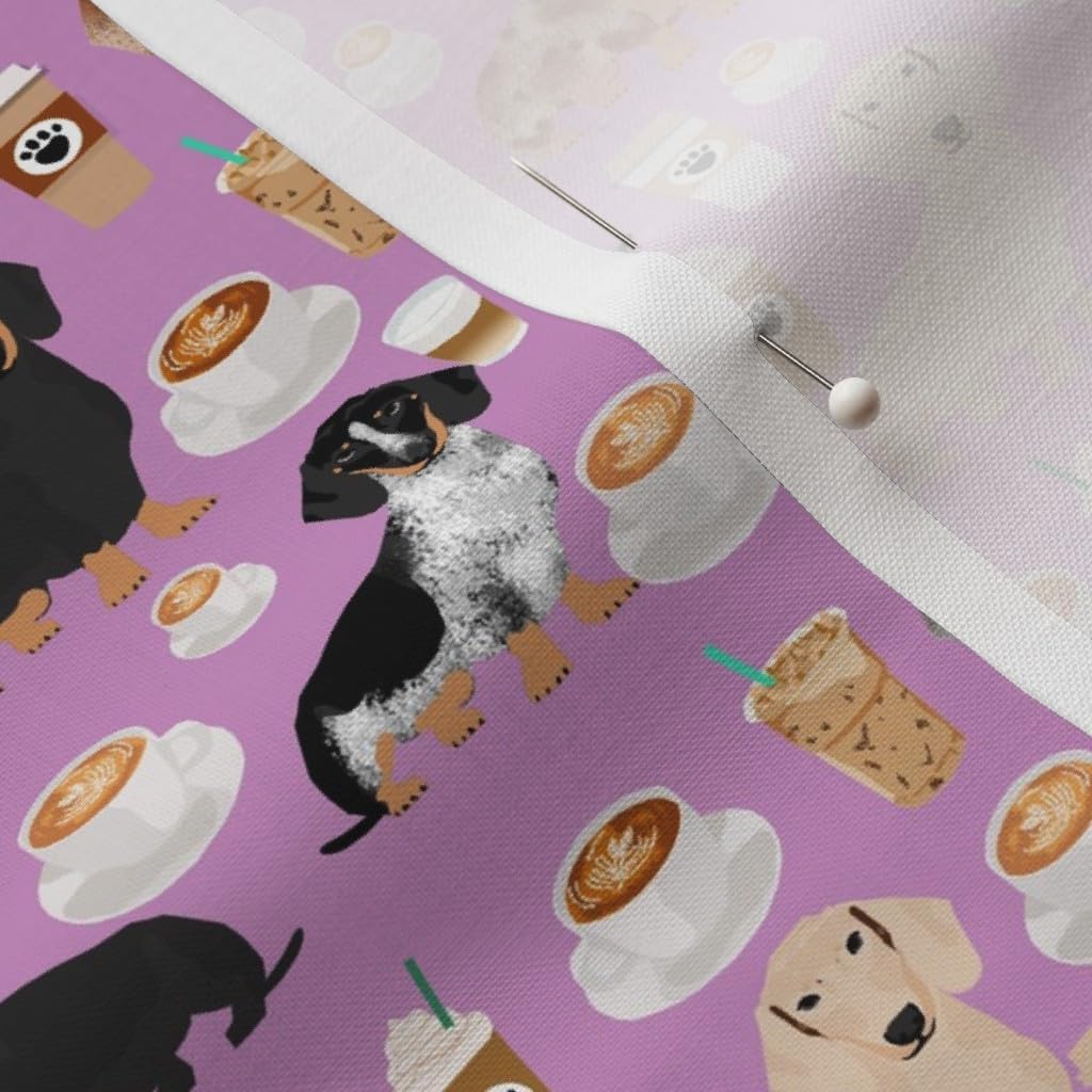 Spoonflower Fabric - Dachshund Coffee Coffees Purple Dog Dogs Latte Food Pet Portrait Printed on Petal Signature Cotton Fabric by The Yard - Sewing Quilting Apparel Crafts Decor