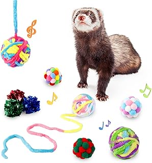 CheeFun Ferret Ball Interactive Toys: Woolen Yarn Chewing Kicker Toy Balls with Bell | Colorful Pompom Balls & Crinkle Balls for Ferret Cat Kitten