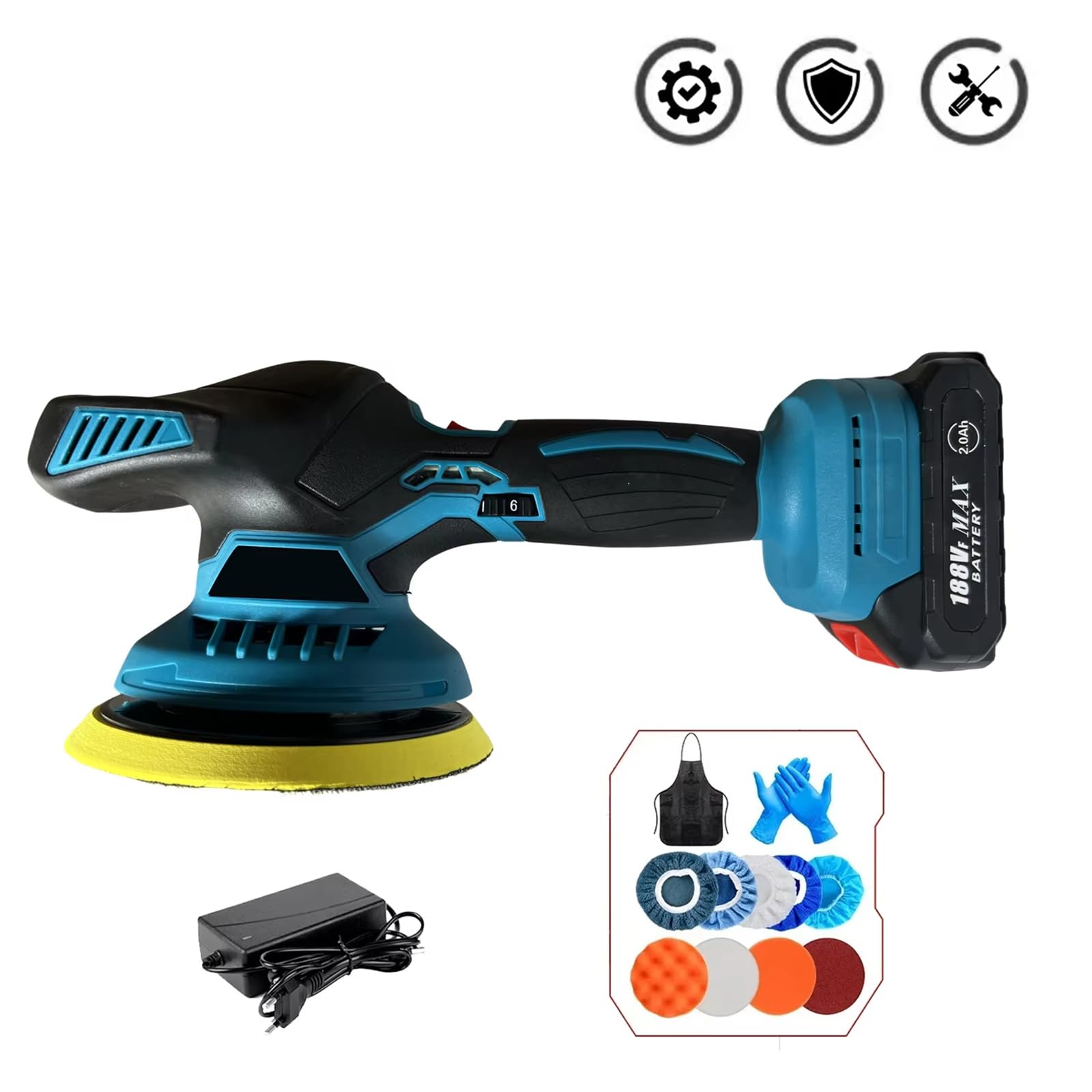 Pulidora de coche para detalles de coche, kit de máquina pulidora profesional de 6 pulgadas, 6 velocidades variables 2500-7000 RPM con placa de pulido de 6 pulgadas, enceradora pulidora inalámbr