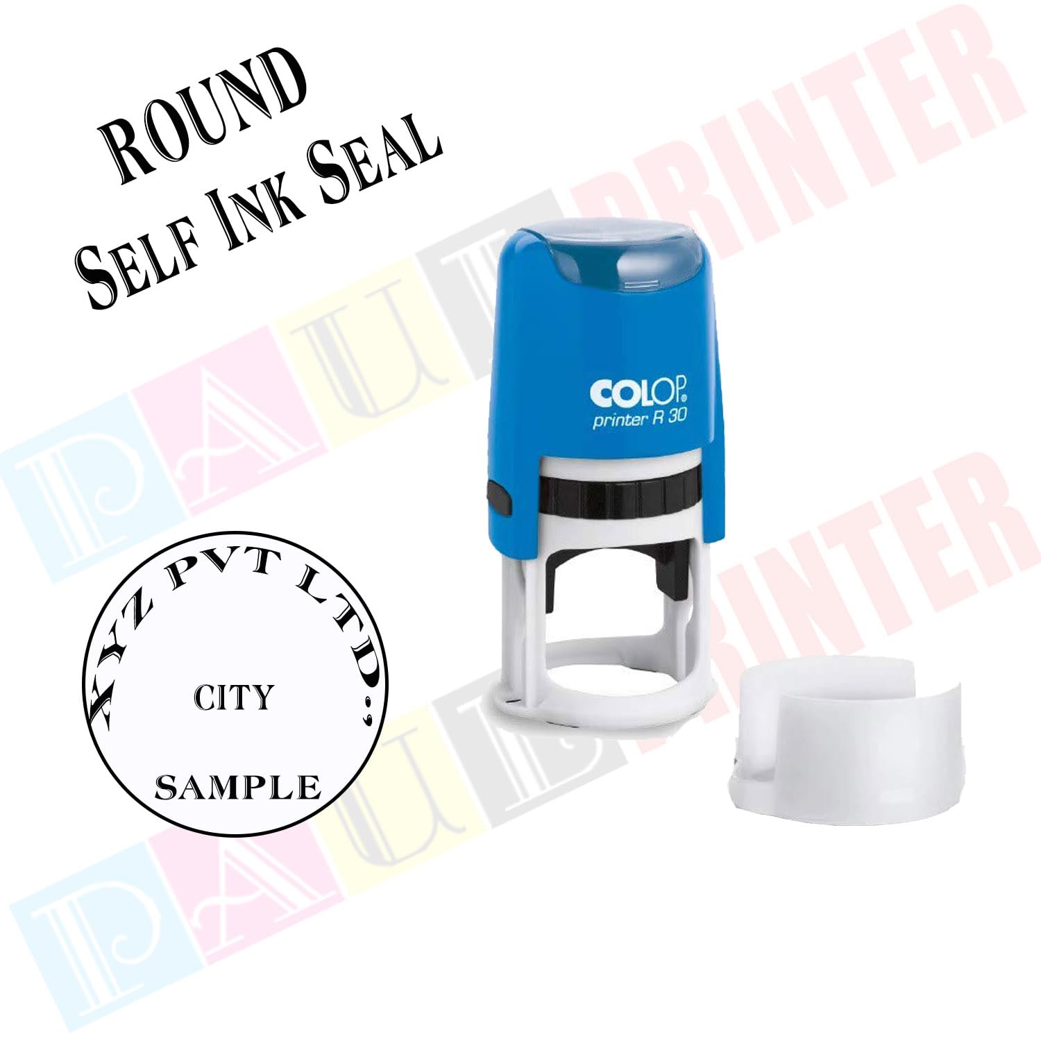 Custom Round Pre-Inked Pressing Type Stamp – 30mm x 30mm – Personalized Rubber Stamp for Office, School, Business by Paul Printer