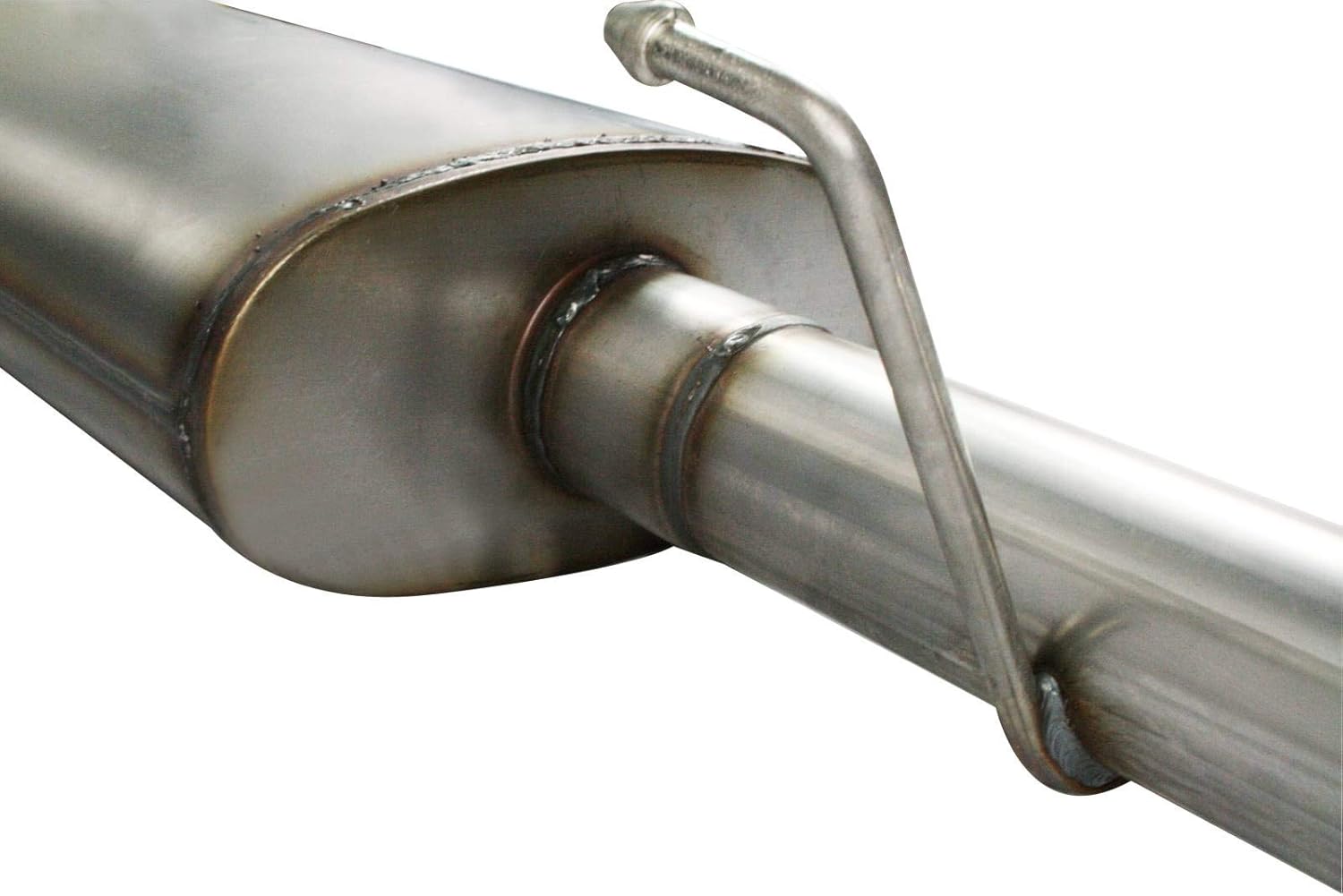 Close-up view of an exhaust hanger and connection point.