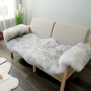Premium Genuine Fur Sheepskin Rug Real Australia Sheepskin Natural Luxury Fluffy Lambskin Fur Area Rug Seat Covers for Kids Bedroom Sofa Chair Cover (Gray Tip, Double Pelt/2ft x 6ft)