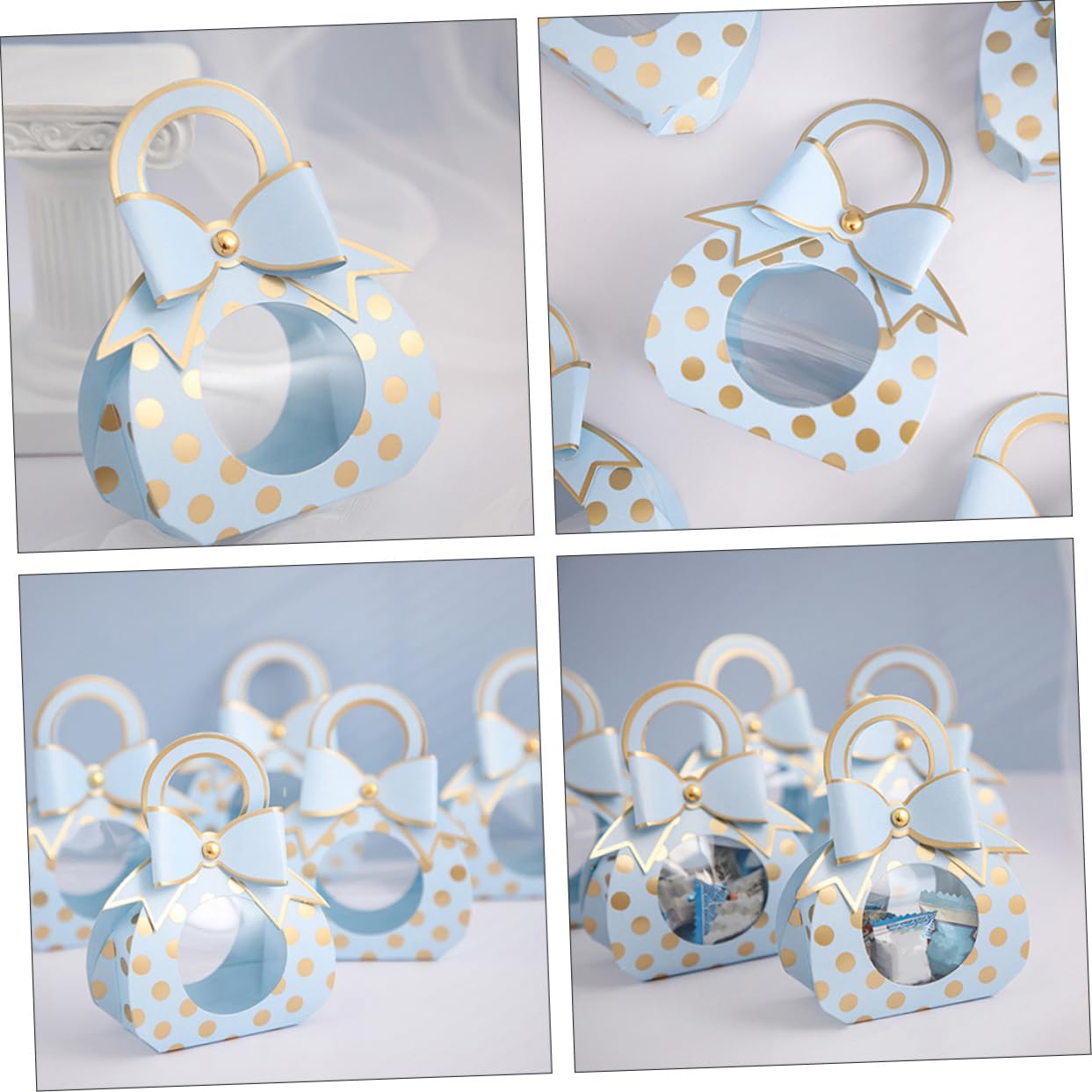 Caja de Dulces de Boda Azul de Papel Asa, 50 Piezas | Ventana Transparente y Lazo, para Snacks y Objetos Pequeños, Adecuado para Baby Showers y Cumpleaños