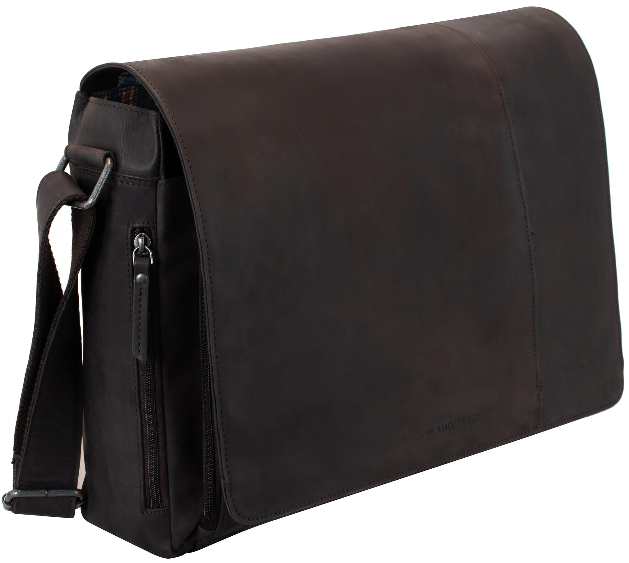 Marc Peter® Bergen leder Umhängetasche für Herren und Damen | 15.6 Zoll Laptoptasche | Aktentasche aus echtem Büffelleder