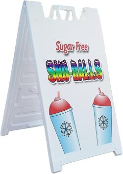 A-Frame Sidewalk SNO-Balls Sugar Free 24" x 36" Double Sided A-Frame Sidewalk Sign, Includes 2 Plastic Inserts | Foldable Portable White Signicade Sandwich Board Signs