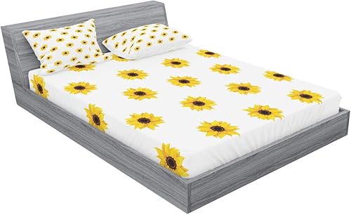 Miniatura 301 de Ambesonne Juego de sábanas bajeras y fundas de almohada con diseño de gato durmiendo en luna creciente, estrellas, sueños nocturnos, juego de ropa