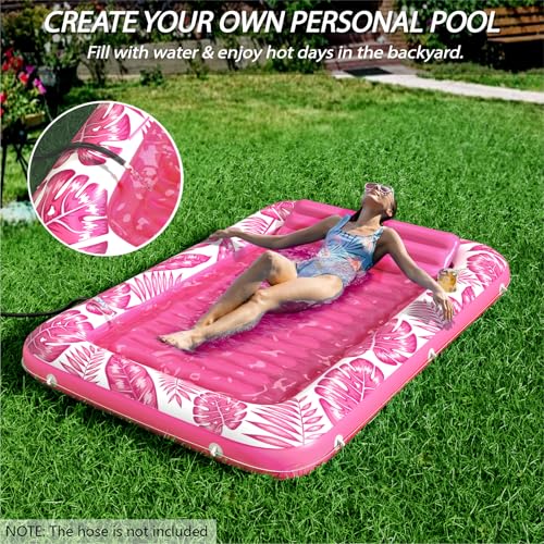 Image of Inflatable Tanning Pool Lounger Float - Jasonwell 4 in 1 Sun Tan Tub Sunbathing Pool Lounge Raft Floatie Toys Water Filled Tanning Bed Mat Pad for Adult Blow Up Kiddie Pools Kids Ball Pit (Rose,XL)