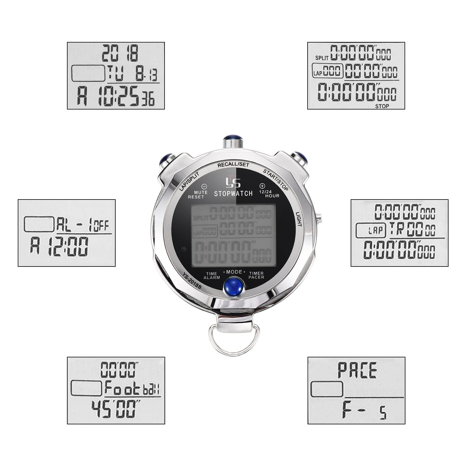 PATIKIL Metallo Cronometro Stop Orologio, Cronometro Timer con Retroilluminazione 100/200 Giro Memoria 0.001 Secondo Cronometraggio Digitale Stop Guarda per Allenatore Sport Competizioni