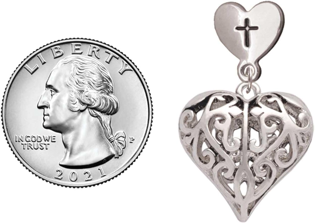 Delight Jewelry Silvertone Large Open Filigree Heart Cross in Heart Post Dangle Earrings