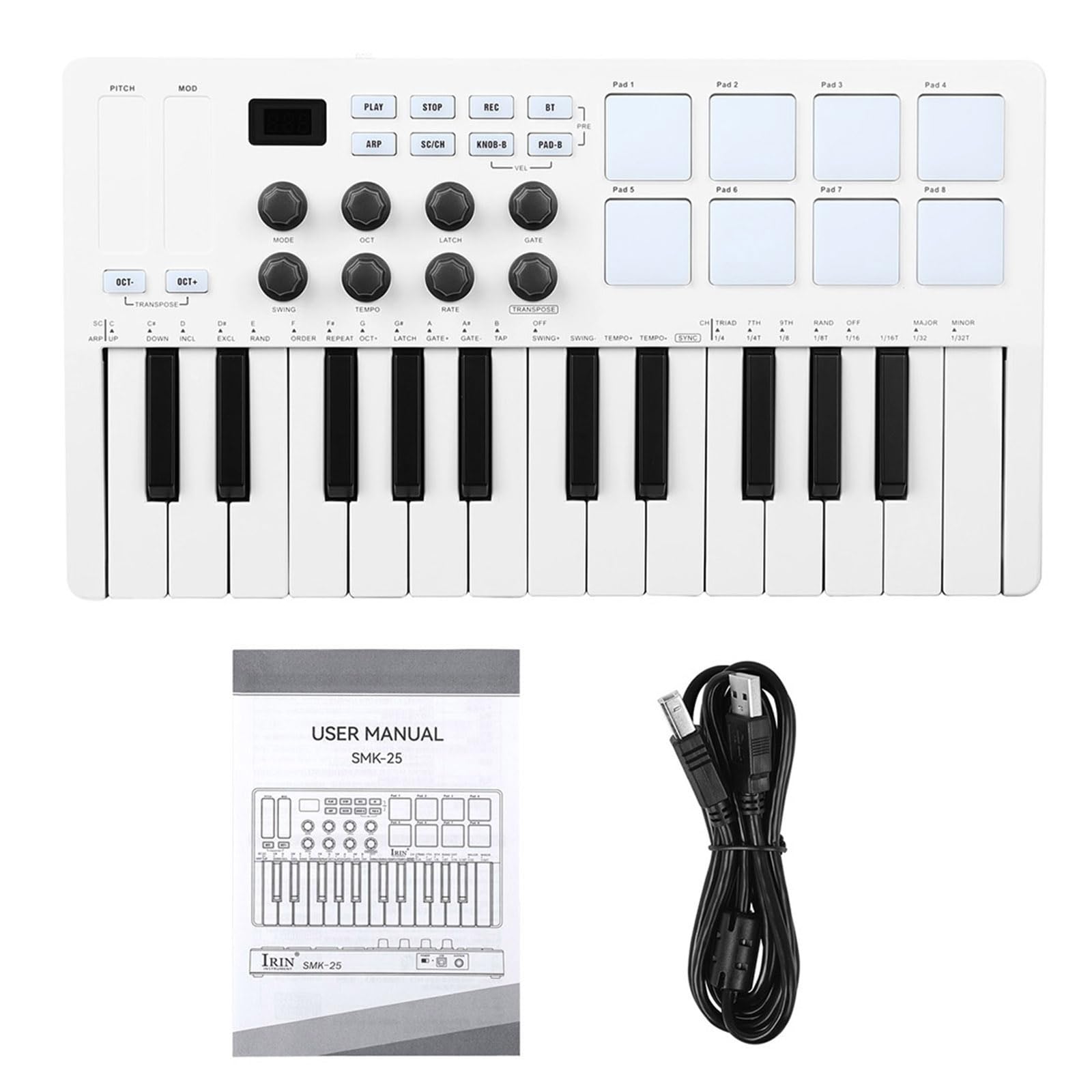 Tastiera portatile a 25 tasti con tasti dinamici e plug-and-play per studio/viaggio musica tastiera illuminazione