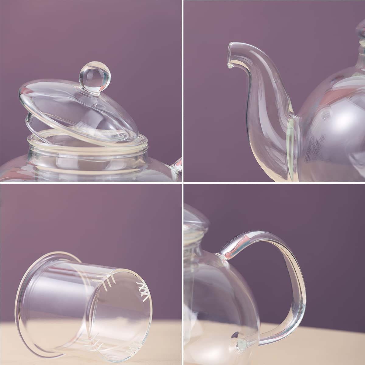 Kyraton 1000ml teiera in vetro con infusore rimovibile e fioritura e foglia sciolta Tea Maker e 4 tazze da tè in vetro set, piano cottura e bollitore per tè sicuro a microonde.