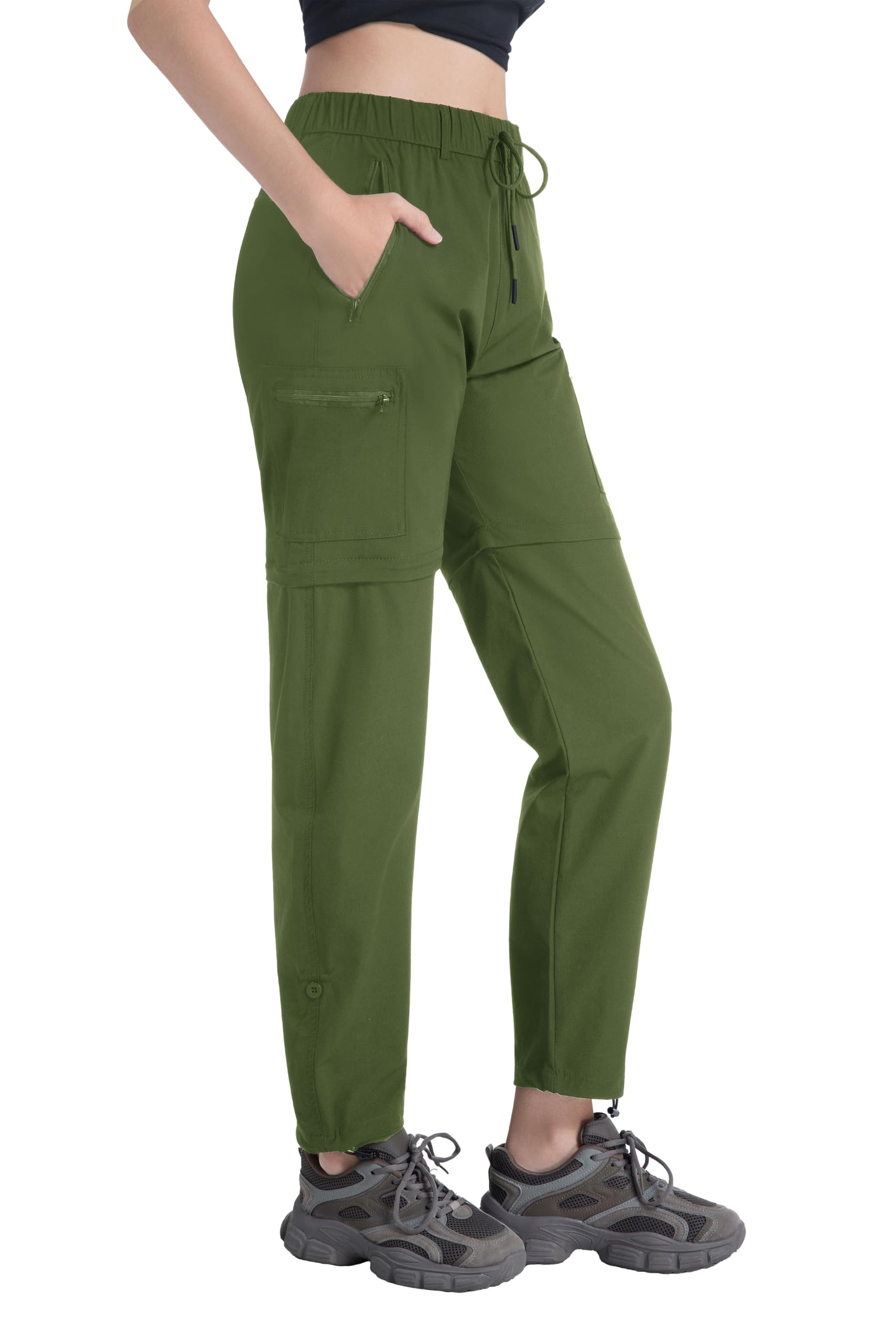 W JIANWANG Damen Zip-Off Wanderhose Trekkinghose, Atmungsaktiv Schnell Trocknend Outdoorhose, Abnehmbare Funktionshose mit 5 Reißverschlusstaschen, Leichte Stretch Sommer Hiking Pants