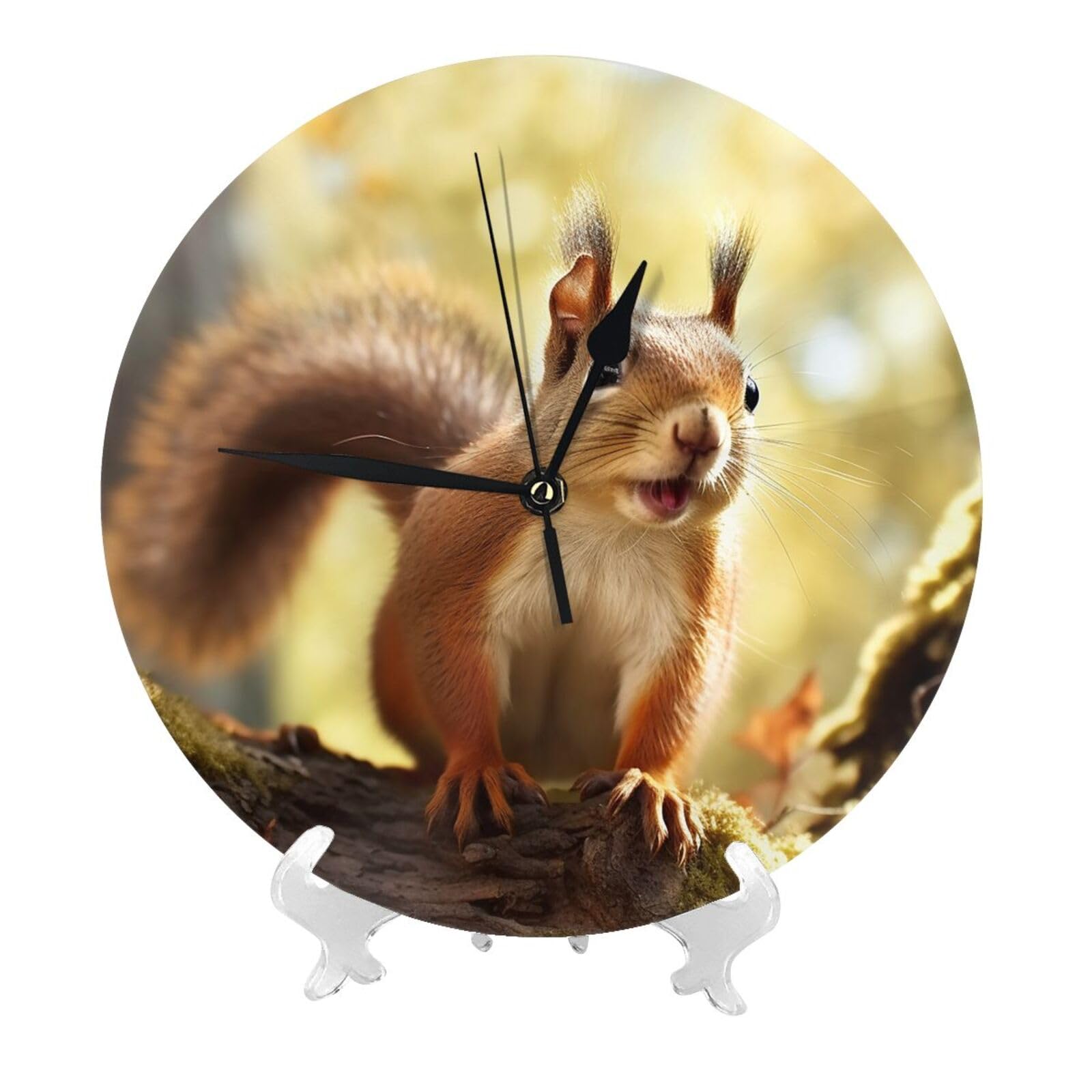 DWVTSLH Funny Squirrel Wall Clock 10 Inch Silent Non-Ticking Modern Clocks Battery Operated - Decorative Wall Clocks for Bedroom Living Room Kitchen Office Wall Decor Gift Idea