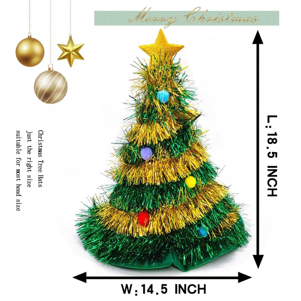 Bouory Christmas Tree Hats Xmas Hat Santa Hats Glitter Tinsel Hat Holiday Party Hair Accessories for Adults and Kids