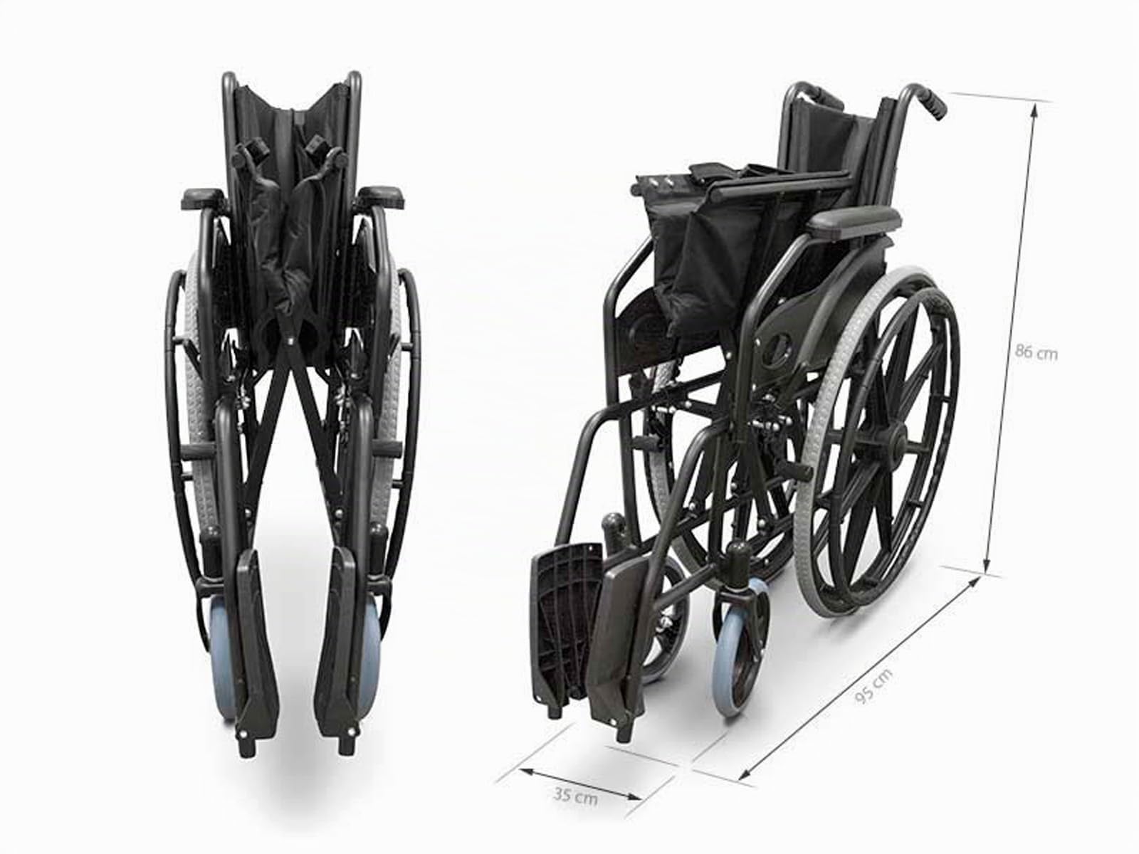 QUIRUMED Sedia a rotelle pieghevole in acciaio EASY STYLE, Acciaio, Larghezza 46 cm, Facile da piegare, Cerchi semoventi, Poggiapiedi pieghevole, Sedile imbottito, Freni manuali