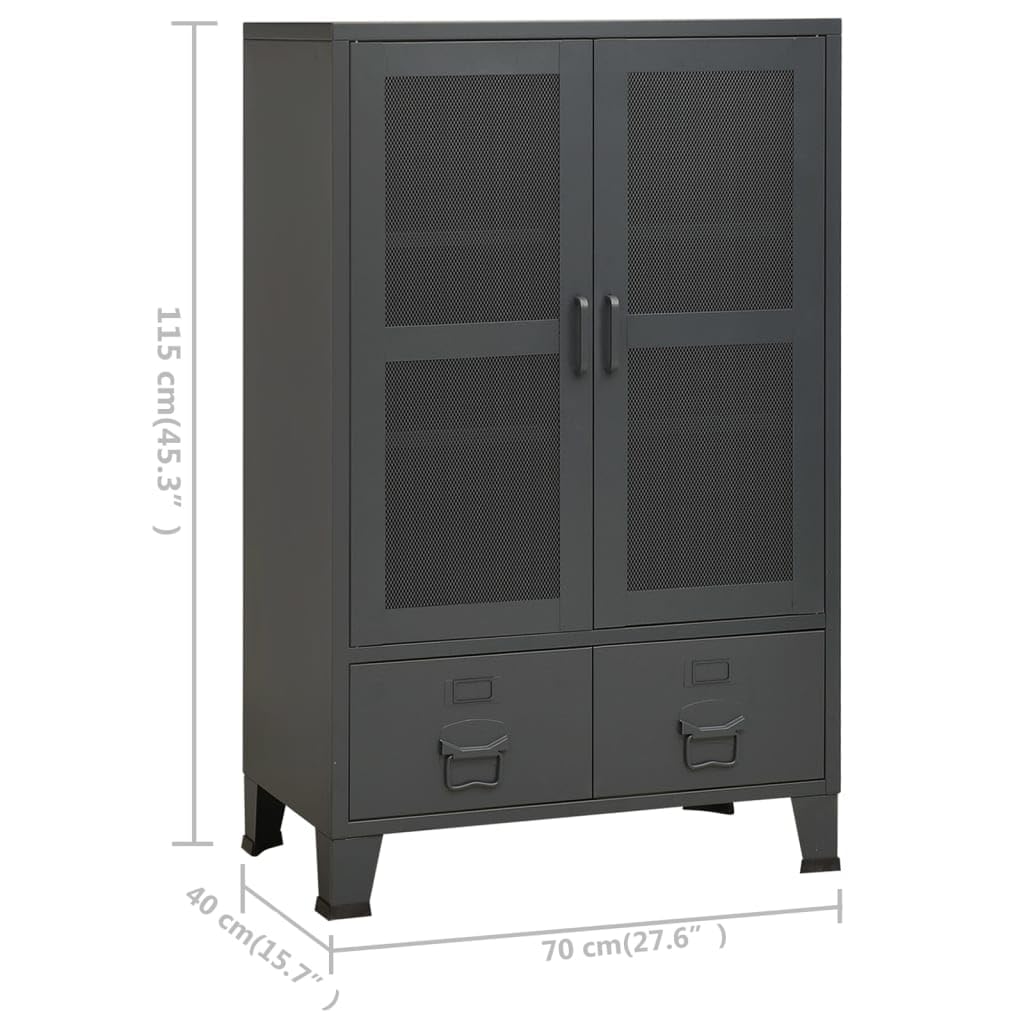 Armadio portaoggetti industriale antracite, 70 x 40 x 115 cm, in metallo, organizer con ante a griglia e cassetti, per soggiorno, camera da letto, corridoio, cameretta dei bambini