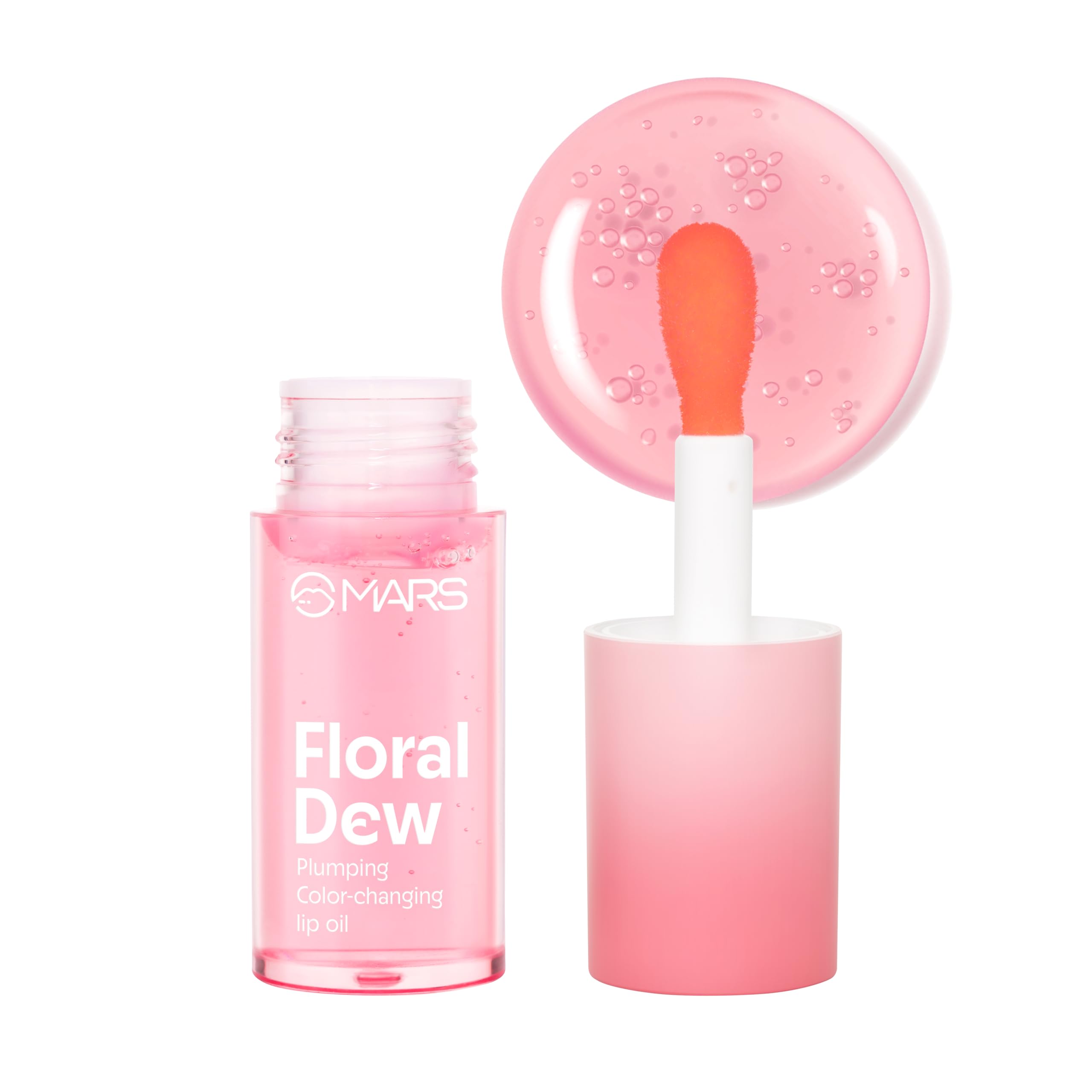 MARS Plumping Color Changing Lip Oil (4.8ml) (FLORAL DEW) With Fat Applicator | Skin Nourishing Ingredients - Olive Fruit Oil, Jojoba Oil | Hydrating & Moisturising | Plumping Effect