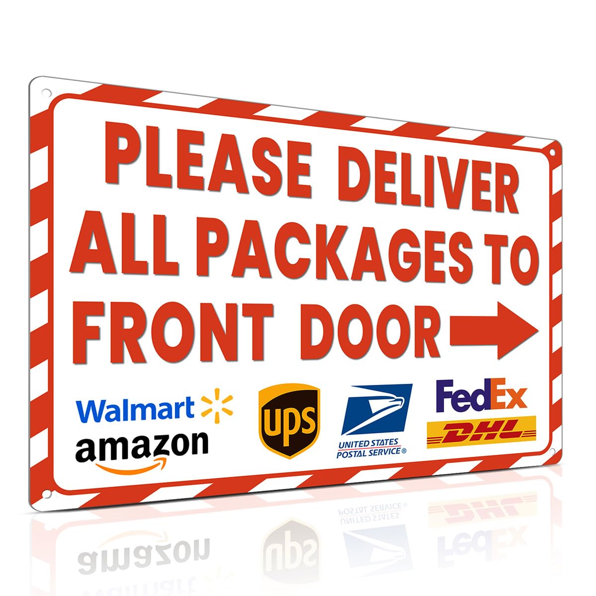 Vintage Metal Tin Sign Delivery For Outdoor Use - Please Deliver All Packages To Front Door With Arrow Right - 8x12 Inch Delivery Instructions For Package Custom Private Property Signs