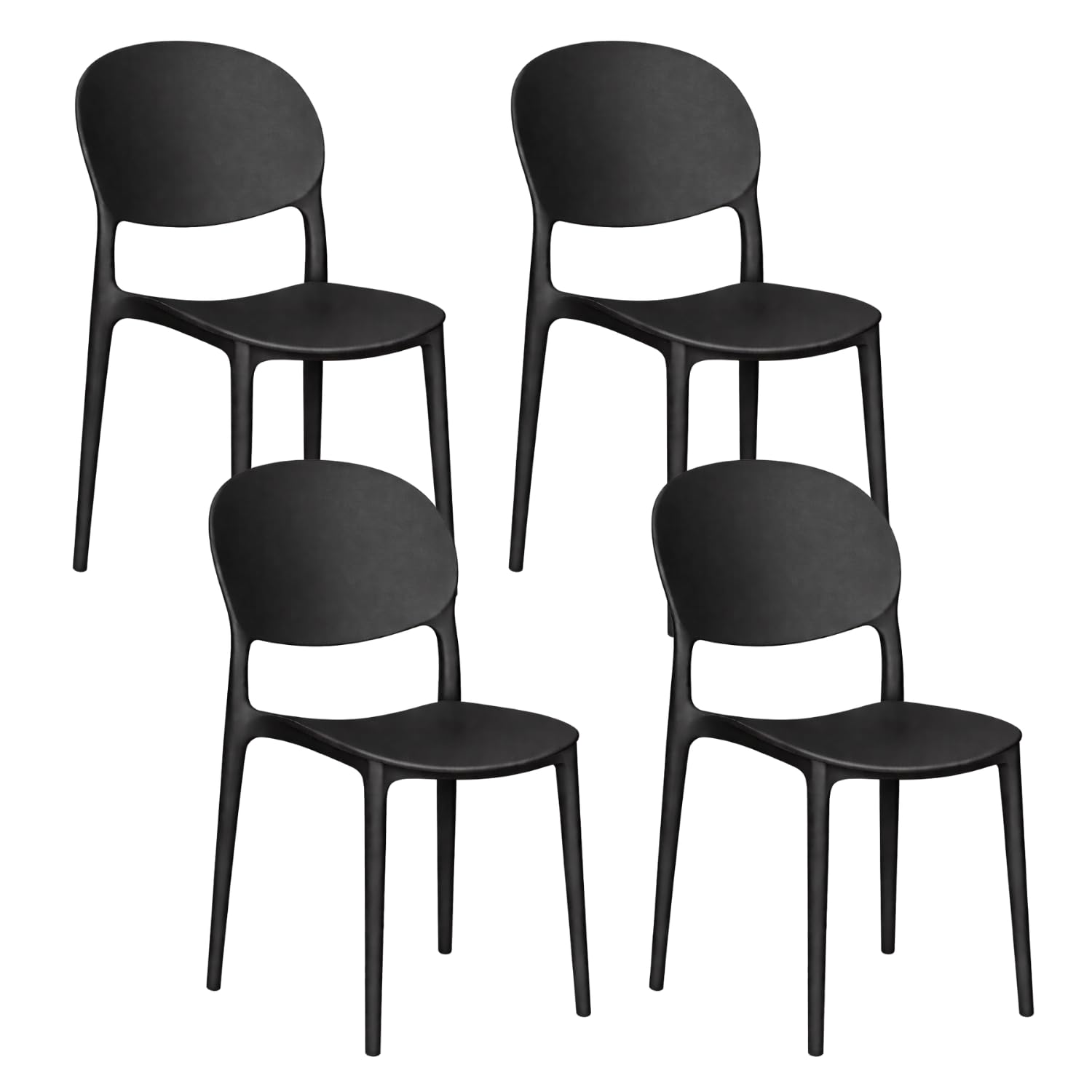 PALUPLUS Set 4 Sedie Oslo Schienale Ovale Polipropilene Impilabili Gommini Antiscivolo Sedia Giardino Esterno Interno Nero 43,5x55x80 cm