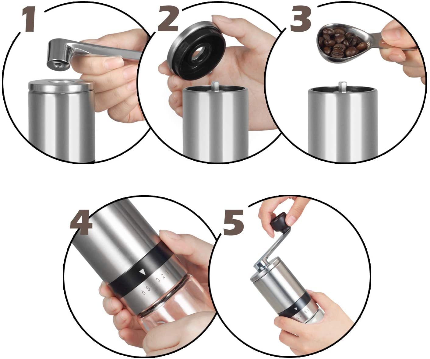 Vzaahu, Macinacaffè Manuale, con Ruvidità Regolabile 6 Livelli, Macina in Ceramica Conica, Portatile per Viaggi, in Ufficio, a Casa